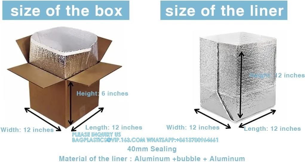 Foil Insulated Box Liners for 12x12x12 Box Size -Pack of 5 Insulated Shipping Boxes for Frozen Food -Double-Sided