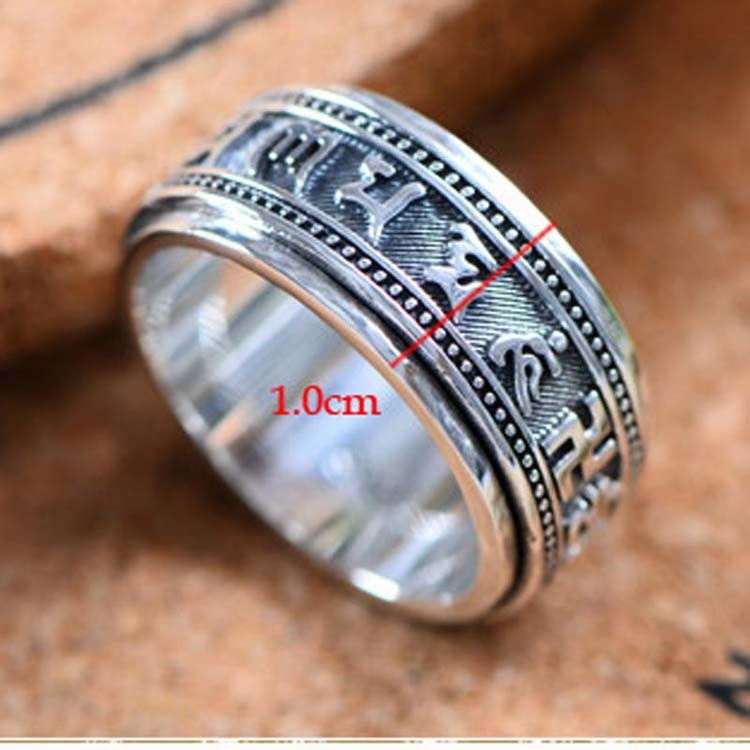 Sterling Silver Vintage Style Thailand Silver Band Ring with Words (R6030801)