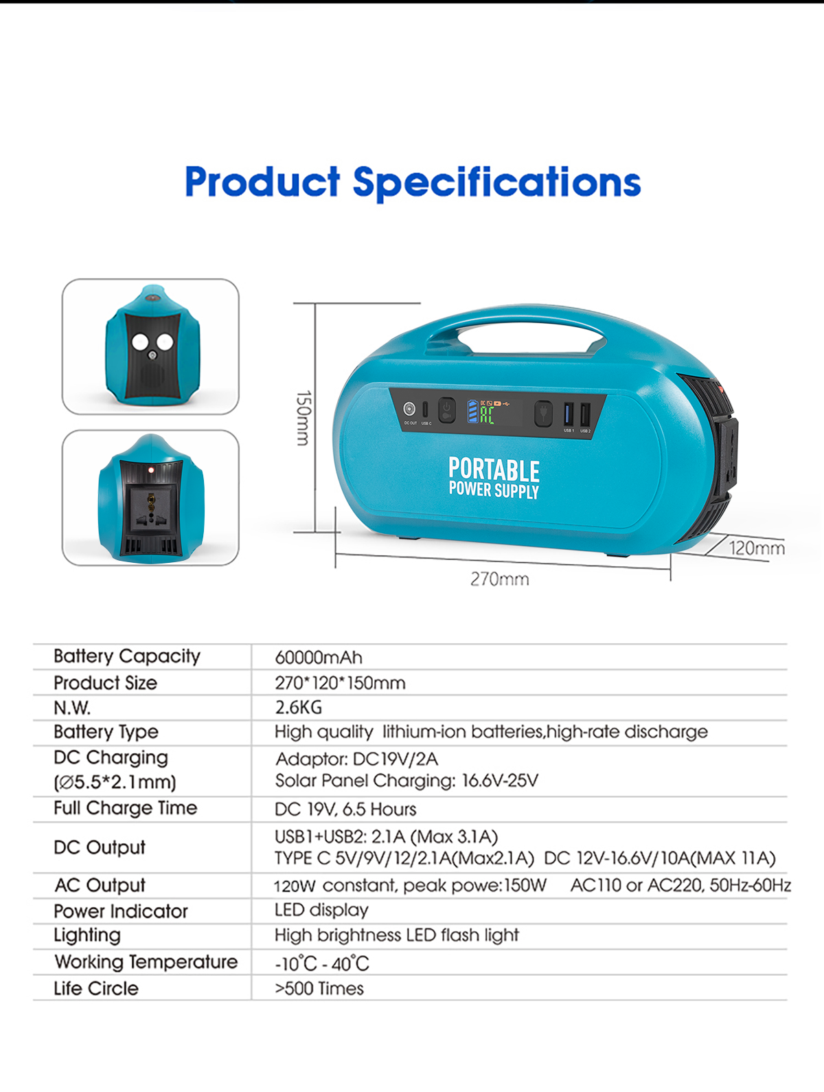 Emergency 222wh Portable Power Station 110V / 220V Outdoor Backup Battery