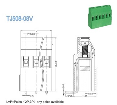 Pitch 5.08mm PCB Terminal Blocks Euro Type High Temperature 300V 10A