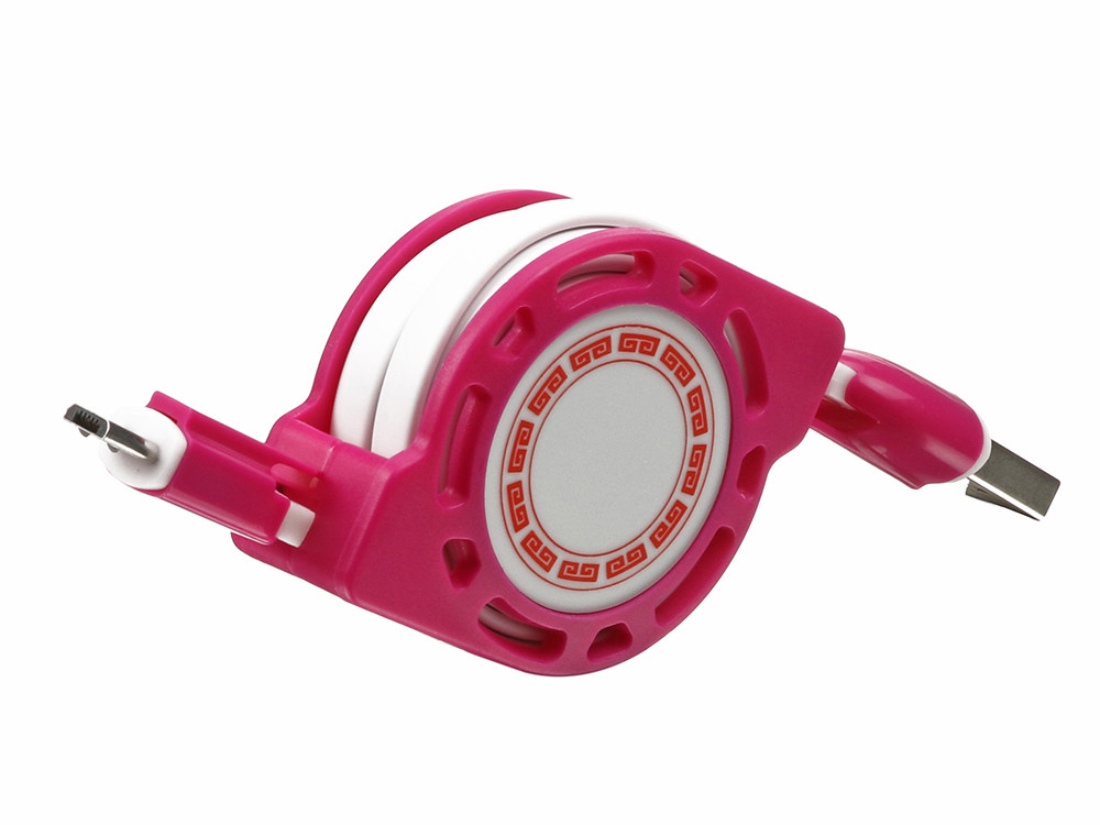 White Pink Blue USB Extension Cable Reel Micro 8pin For IPhone Android SZX-MF-105