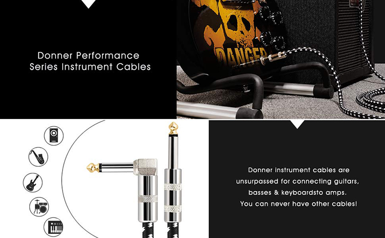 OEM 1M 1/4 Inch 6.35mm TS Right Angle Instrument Accessories Bass Amplifier Pedal Guitar Jack Patch Cable