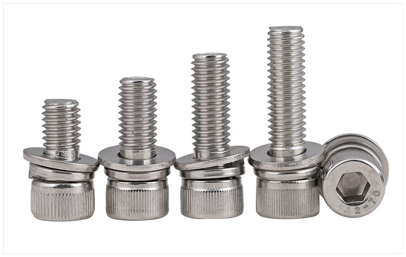 Stainless Steel Knurled Socket Head Cap Screws With Spring And Plain Washers SEMS Screws