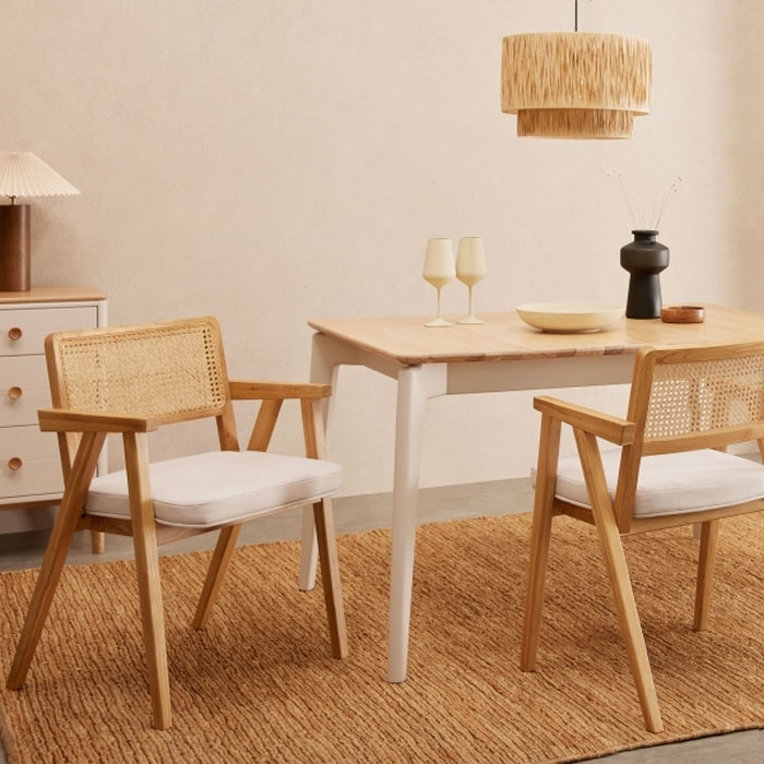Black Wood And Cane Dining Chair Stackable Retro Rattan Wood Armchair