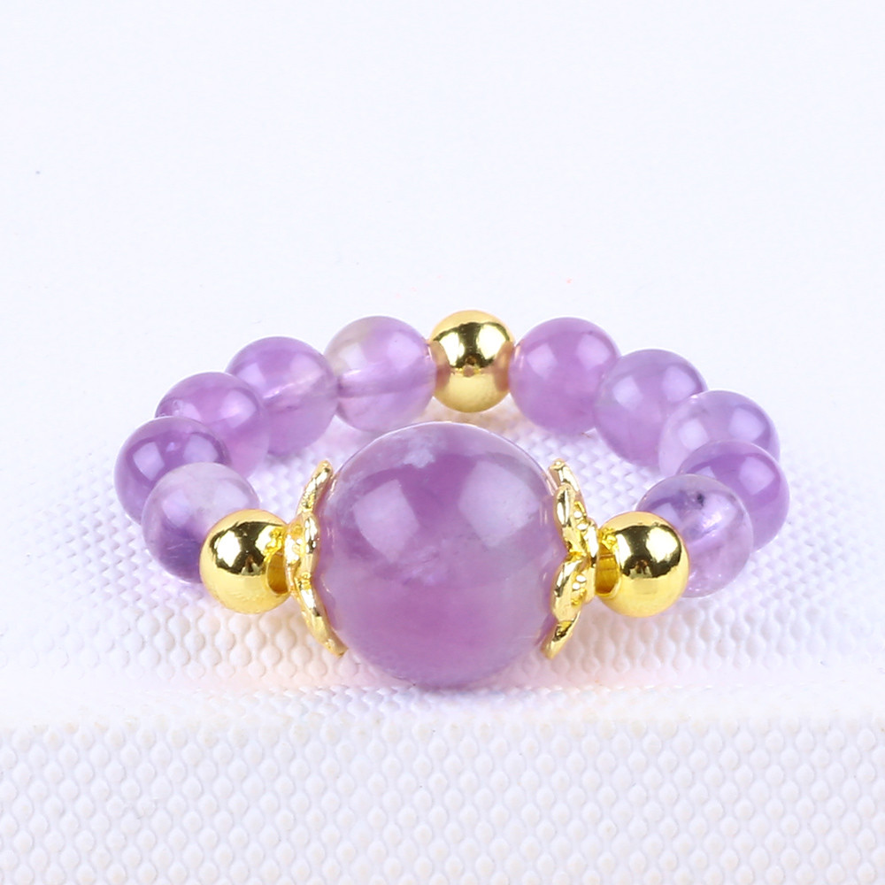Handmade Unique 4MM Amethyst Crystal Gemstone Adjustable Elastic Ring For Daily Wear