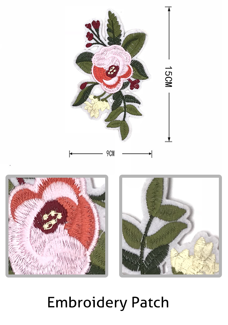 DIY Peony Flower Iron On Embroidered Patches / Custom Iron On Appliques 9 * 15CM Size