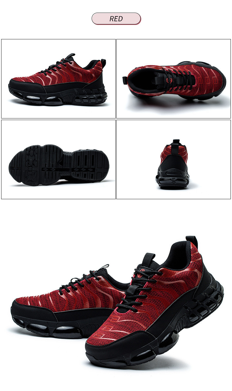 Flyknit Kevlar Air-cushioned Sole Safety Shoes For Industrial Workers In Orange Red Black
