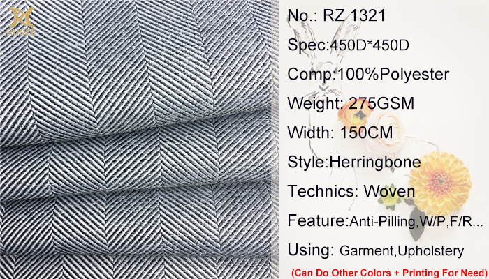 Polyester Woolen Made for Fashion Uniform Winter Coat Herringbone Stripes Fabric