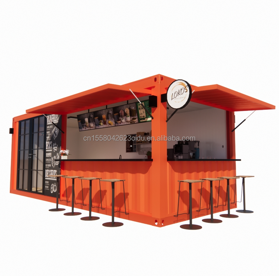 Galvanized Steel Bending 180g Steel Frame Modern Design Prefabricated 20ft Container Bar Coffee Shop Fast-Food Restaurant