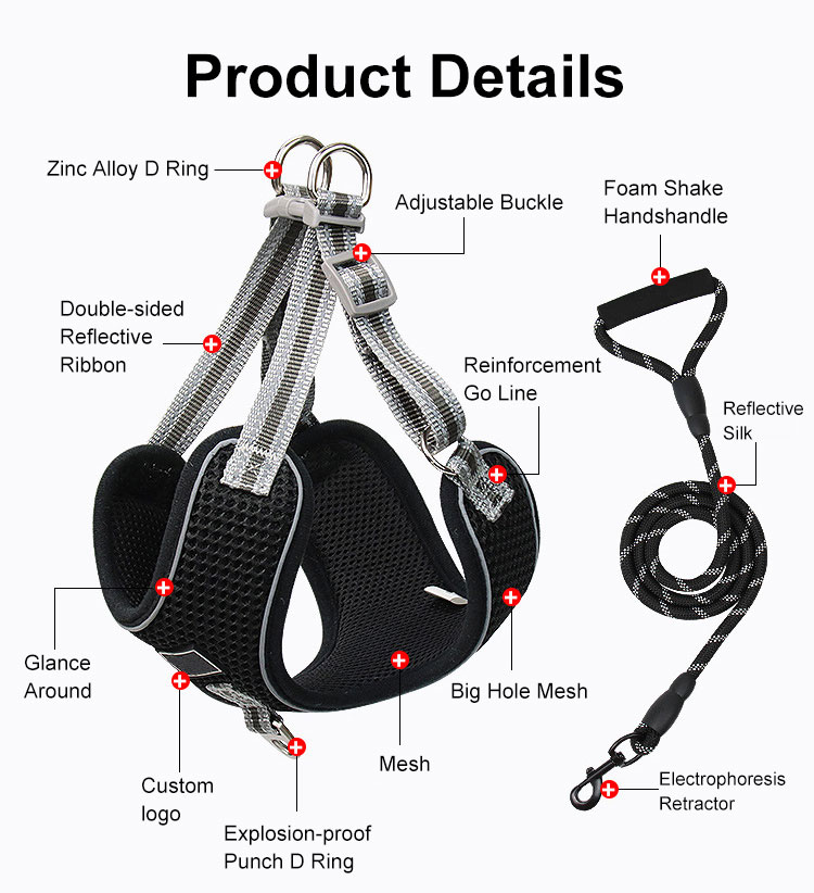 Plain Fabric Dog Cooling Vest Mesh Breathable Dog Body Harness And Leash