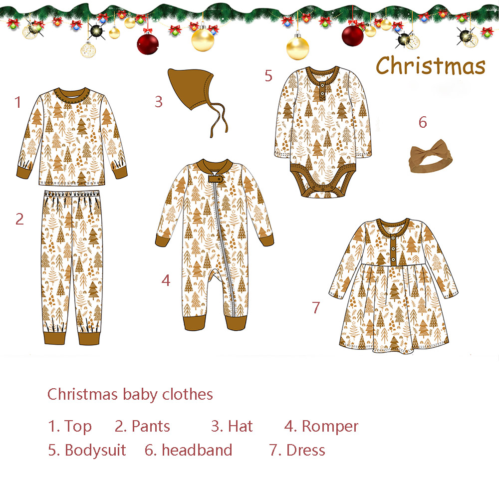 2023 Christmas tree printing baby infant romper bodysuit baby christmas clothes set