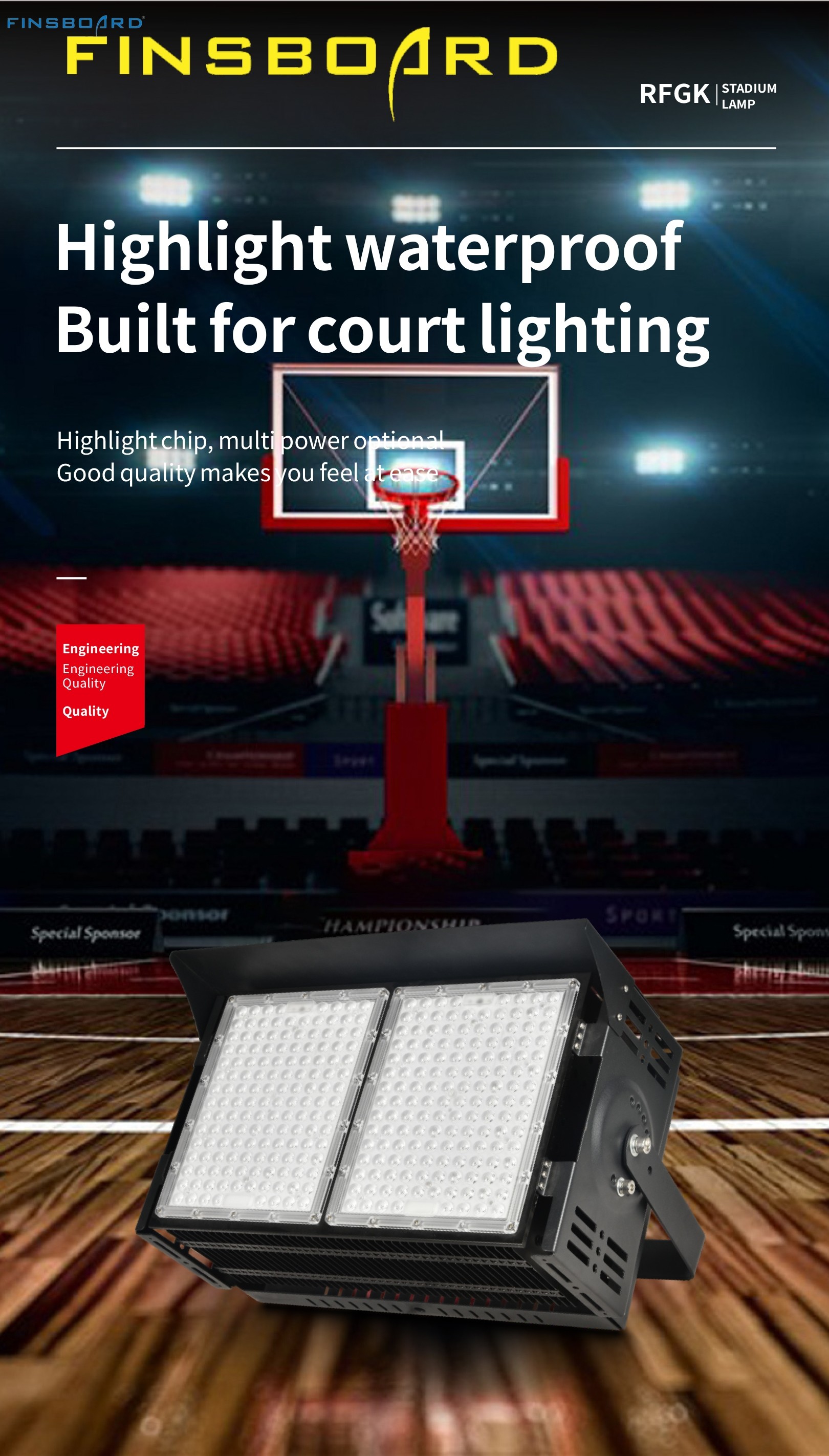Dimmable LED Stadium Lighting 6500w 45° Lens Angle