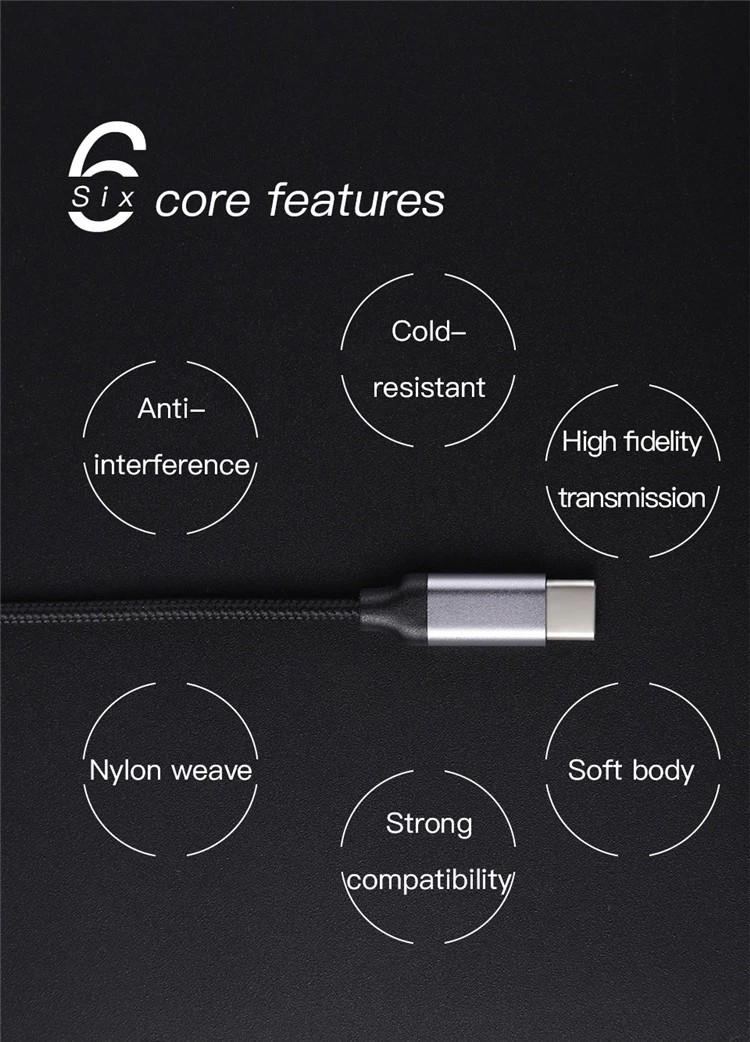 24g 100cm USB Charger Cable Type C to 3.5mm Audio Aux Jack Cable