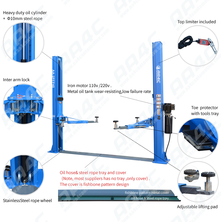10000lbs Floorplate 2 Post Car Lift Car Parking Auto Two Post Lift 4.5T 8 Folded Profile Hydraulic