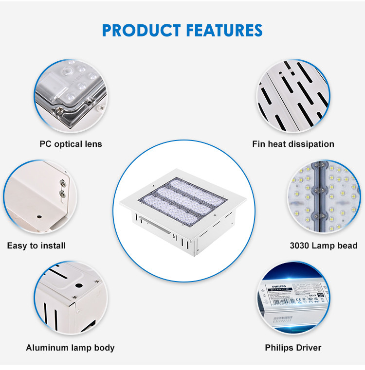 100W Gas Station Linear Industrial High Bay Lighting IP54 Waterproof