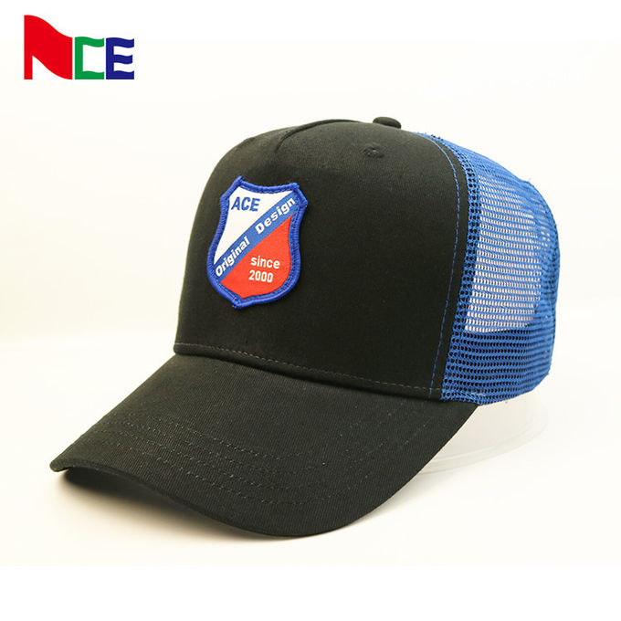 Curved Brim 5 Panel Trucker Cap With Custom Logo Embroidered Patches
