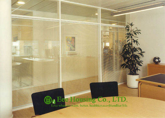 Aluminum Frame Fixed Glass Partition, Powder Coating Finished