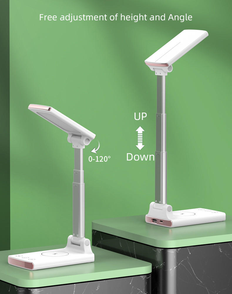 Flat Aluminium Foldable Led Desk Lamp With Wireless Charger Usb Charging For Iphone