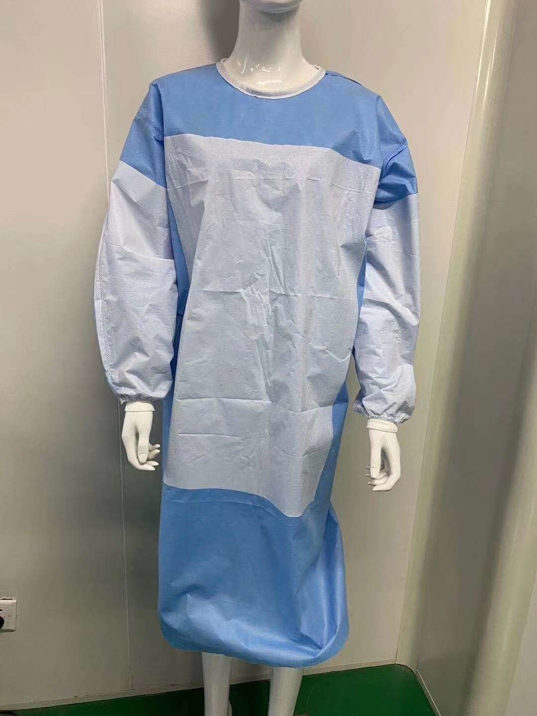45 gsm Blue White SMS Reinforced Surgical Gown Surgical Clothes Hospital Uniform with knitted cuff for doctors