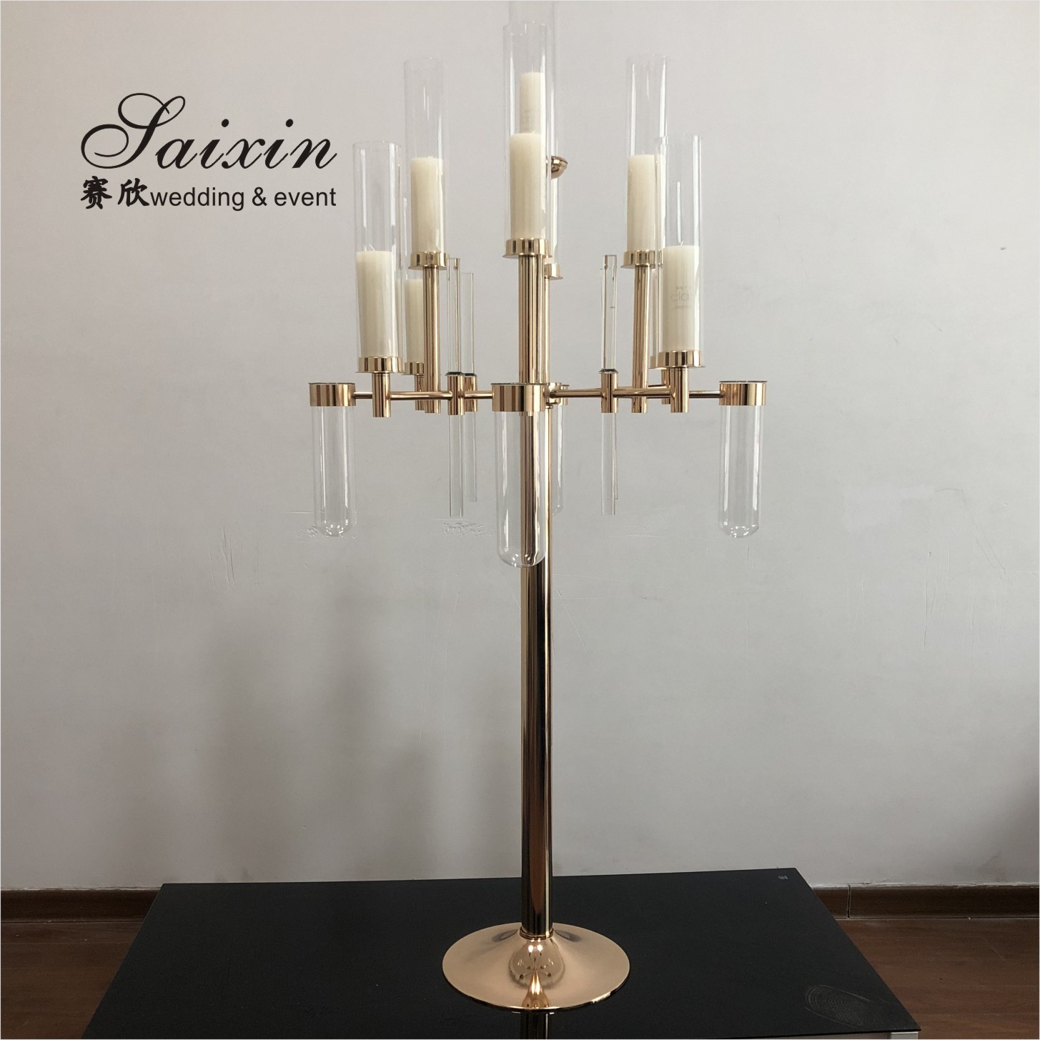 Antique Crystal Glass Candelabra Table Centerpiece 13 Arms Crystal Glass Champagne Gold