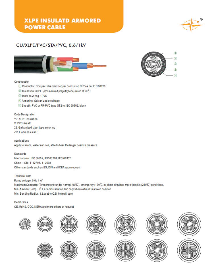 16mm 4 Core Steel Tape Armoured Cable for Power Plant