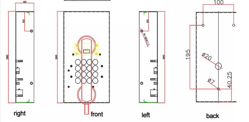 Public Emergency Jail Stainless Steel Corded Telephone Wall Mounted