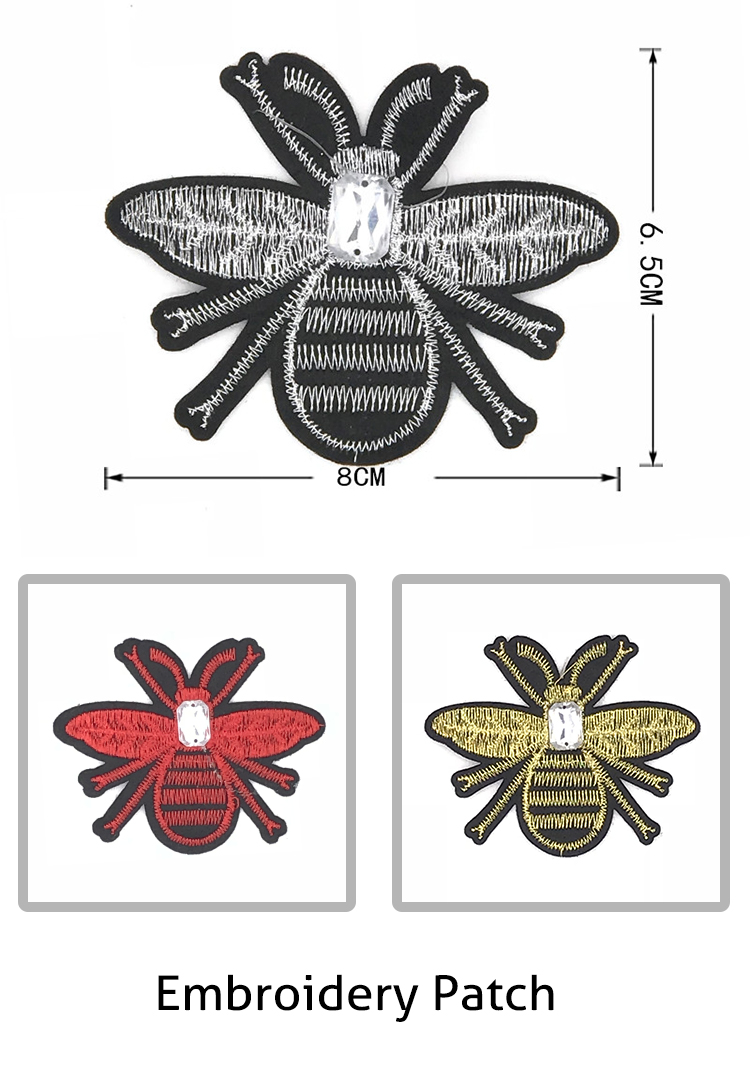 Classical Sequined Bee Iron On Patch , 8 * 6.5CM Size Animal Patches For Clothes