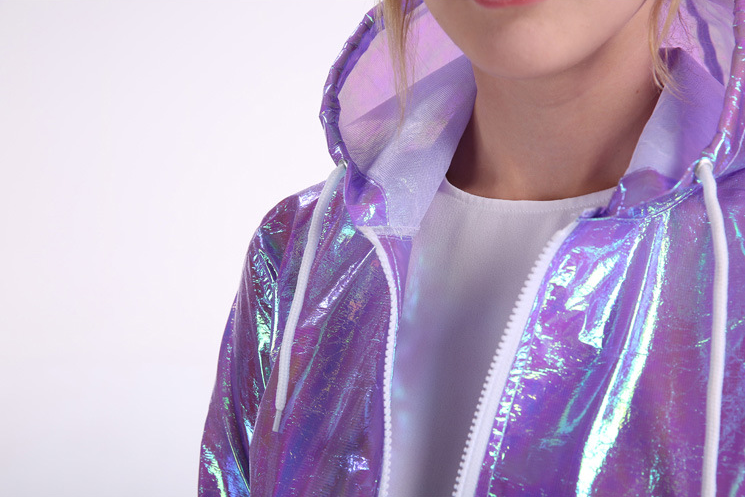 Wholesales fashion design metallic women holographic rain coat