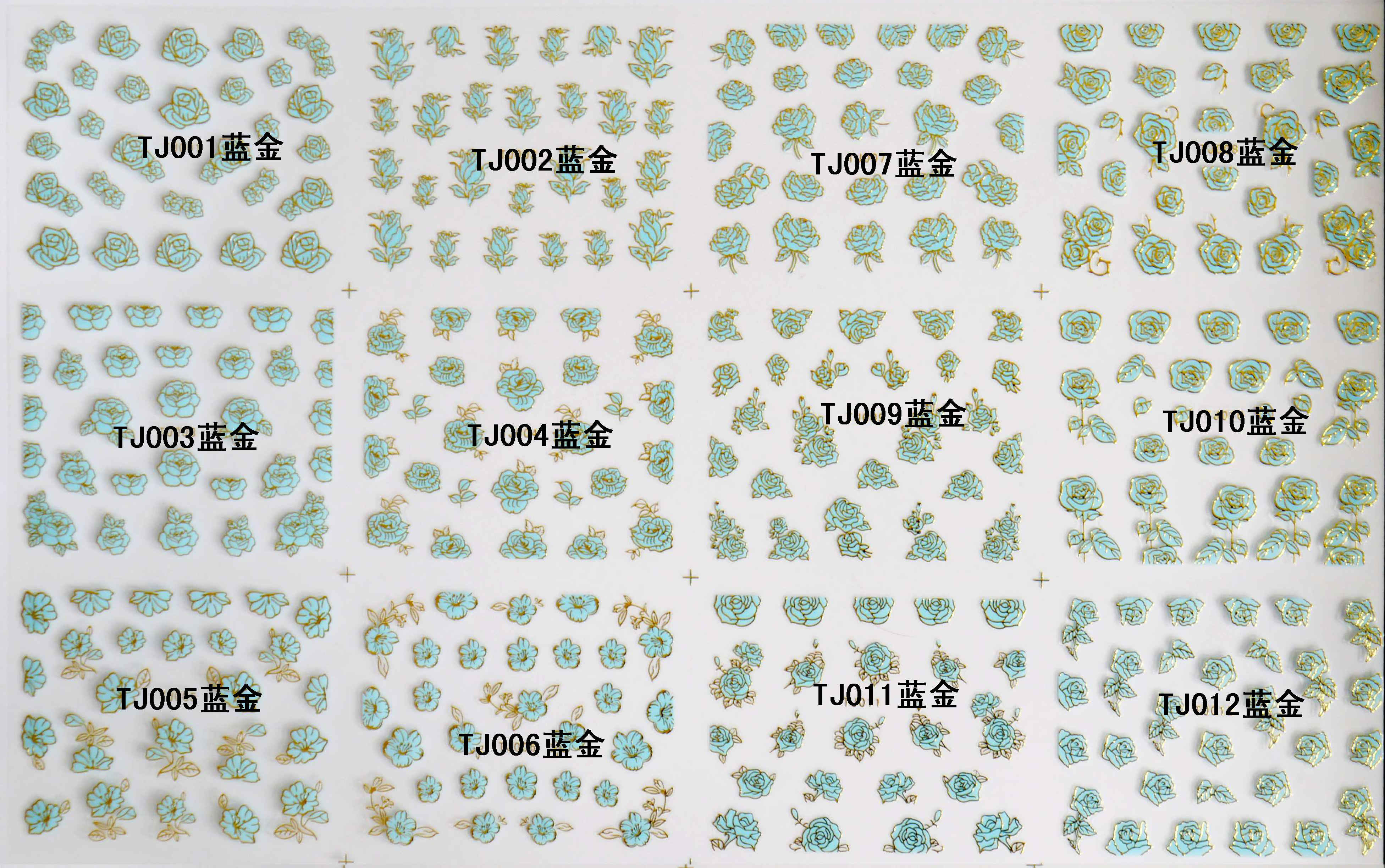 Nail Art Stickers,Nail Art Decals, Water Slide Nail Stickers, (TJ01-12 blue gold)