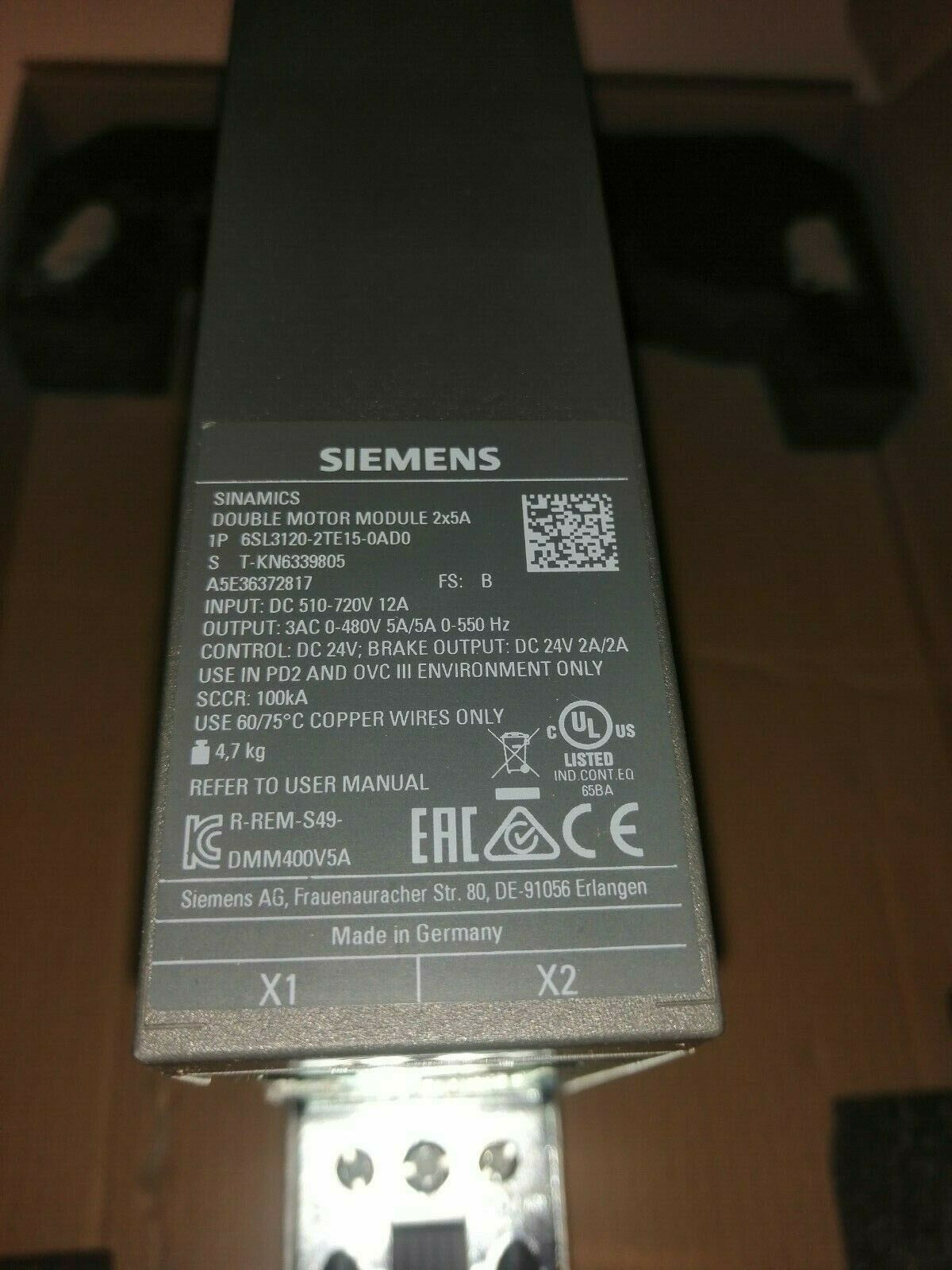 SIEMENS SINAMICS S120 DOUBLE MOTOR MODULE INPUT 6SL3120-2TE15-0AD0 6SL3120-2TE15-0AD0