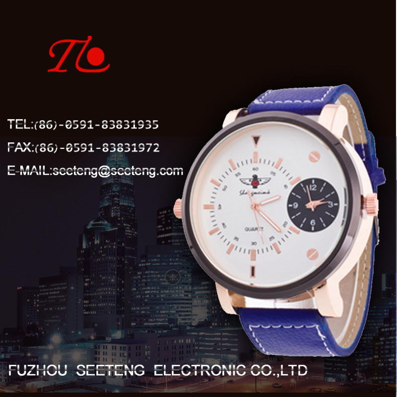 PU leather strap for men watch with double movements colorful band