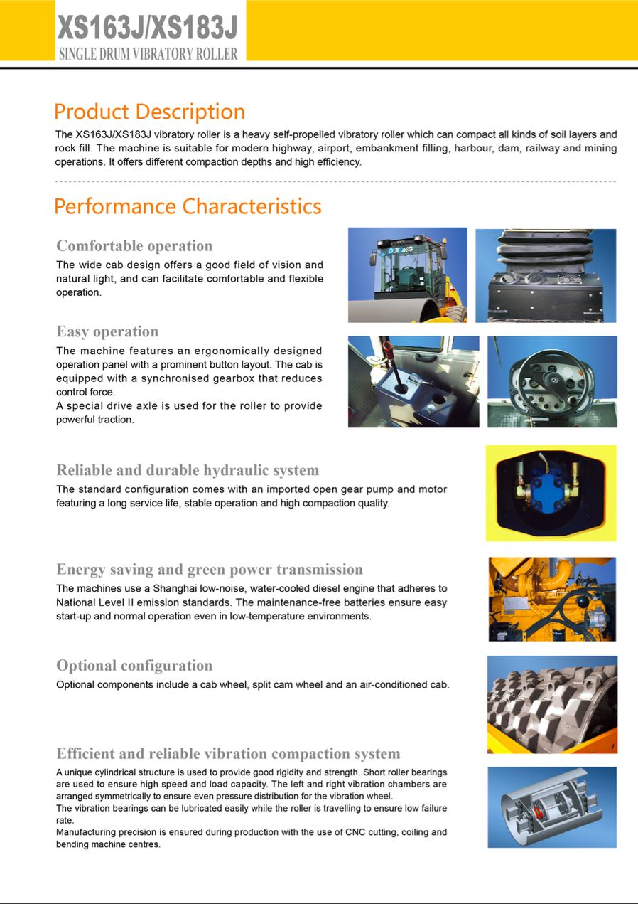 16t Earth Roller Compactor Machine / Yellow Road Maintenance Equipment