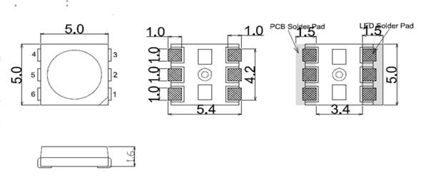 5V 12mA 5050 RGB SMD LED Diode 6 Pin Sk6822 Built - In IC For Strip Lights