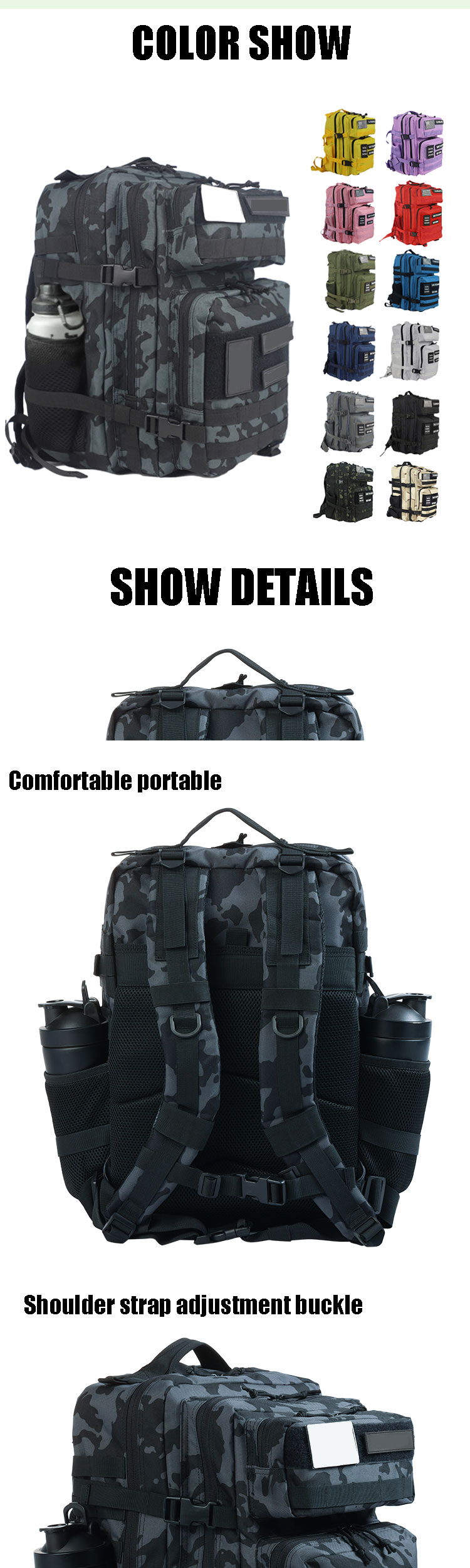 Waterproof polyester 45l large backpack gym backpack bag
