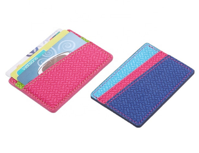 Rectangle Credit Card Organizer Wallet PU Leather Weave Wallet Debossing Logo