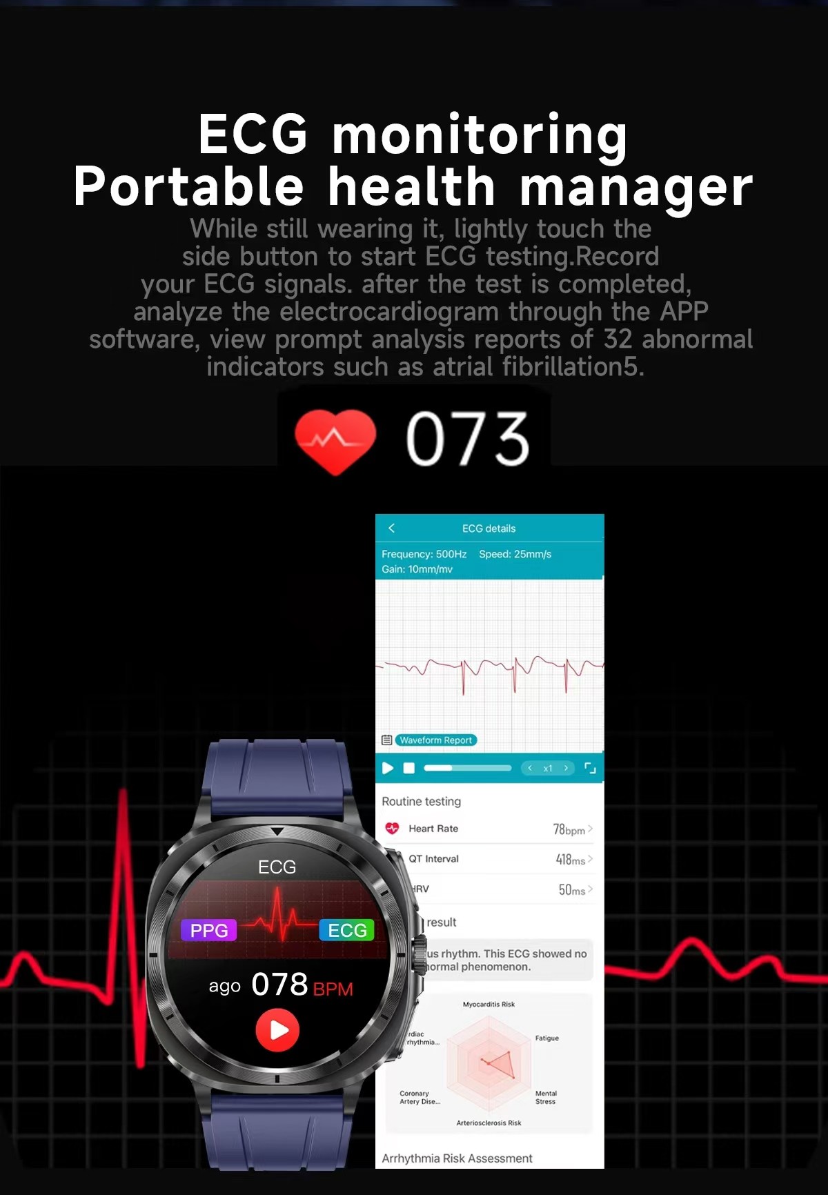 ET492 Blood Pressure Blood Oxygen Smart Watch With Emergency SOS