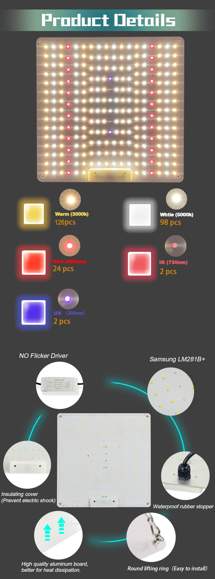 100W Switch Control LED Quantum Board Aluminium Alloy LED Growth Light