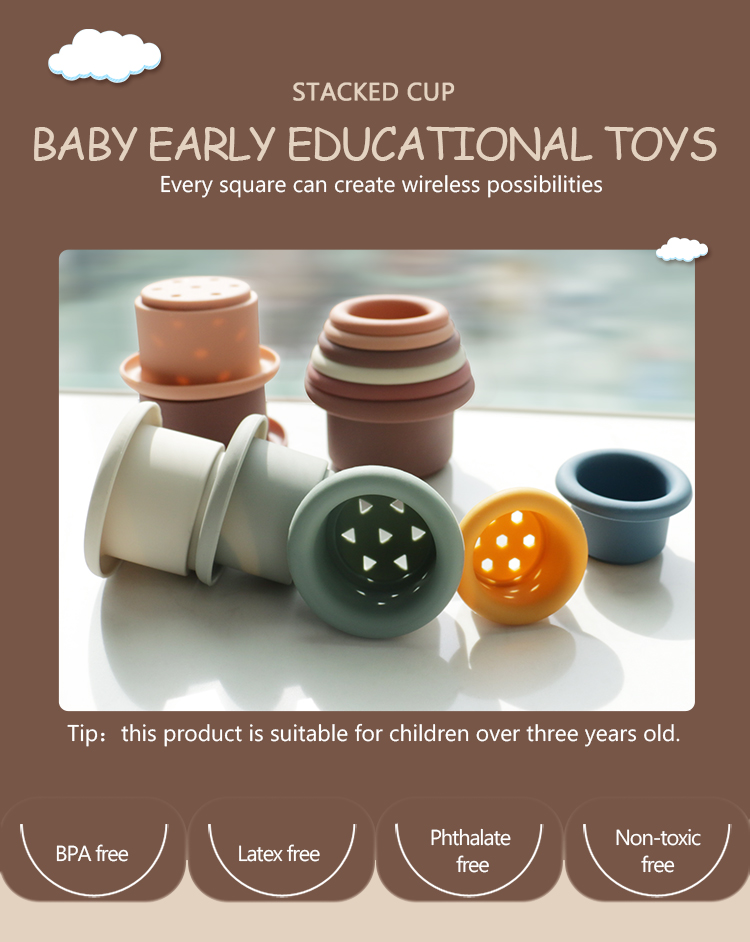 Educational Silicone Stacking Cups For Teething Building Blocks