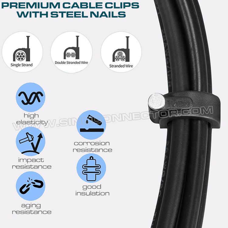 100pcs K-Type Black Cable Clips 4mm~32mm Round Cable Clips for RG6, RG59, RJ45 Coax Cable, Ethernet Cable, Phone Cable