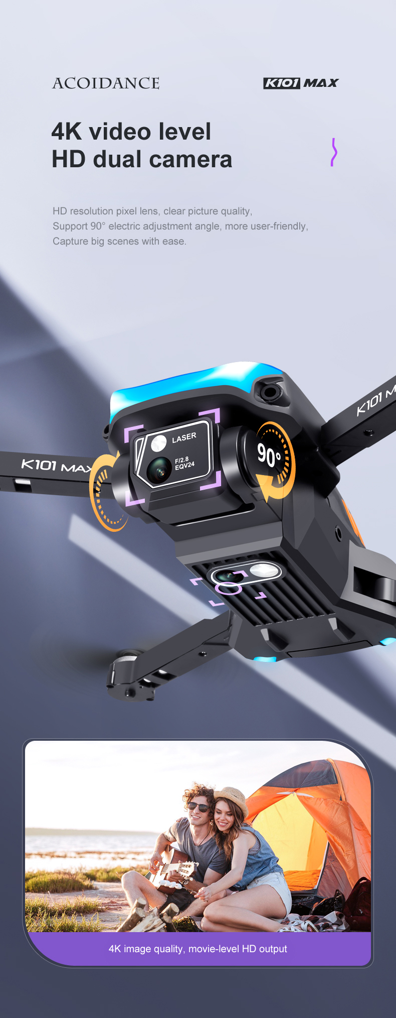 K101 Max Obstacle Avoidance Optical Flow Positioning 4k Hd Dual Foldable Quadcopter Toys Drones Vs E88 E58 Camera Mini Drone