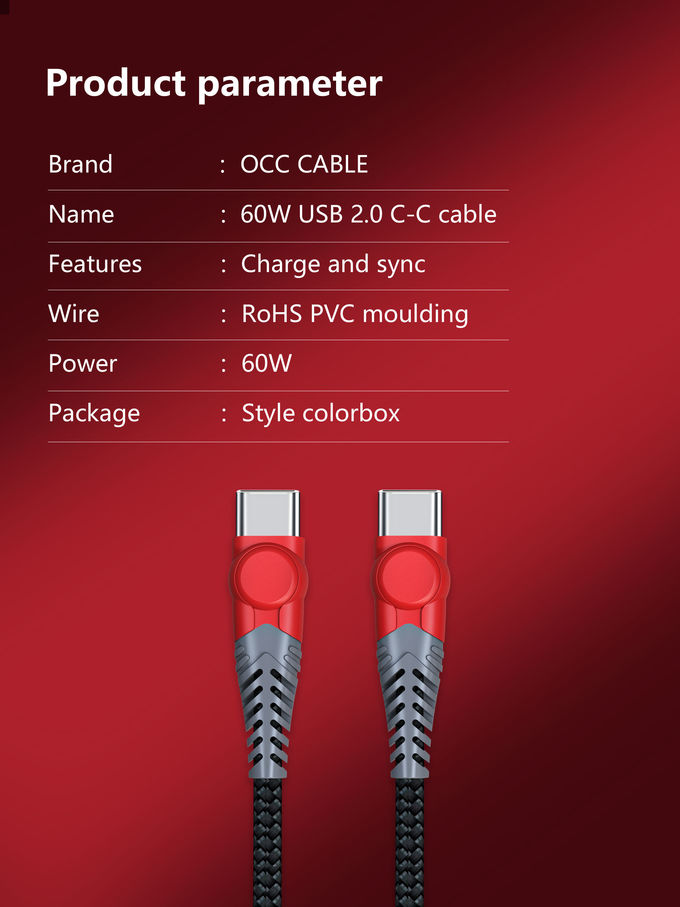 Nylon 60W 1Ft USB Type C Pd Charger Cable Black Color Data Transfer