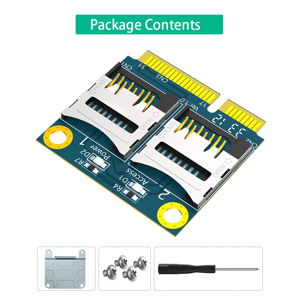 Dual TF Micro SD Card To Mini PCI-E Express With Half Bracket Memory Card Reader Adapter