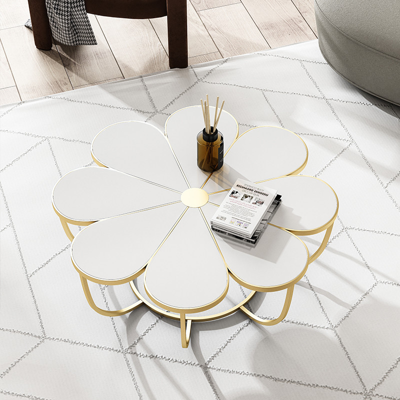 Nordic Flower Shape Hotel Lobby Furniture Metal Leisure Marble Tea Table