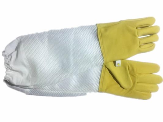 Durable Yellow Sheepskin Beekeeping gloves with white soft ventilated part,