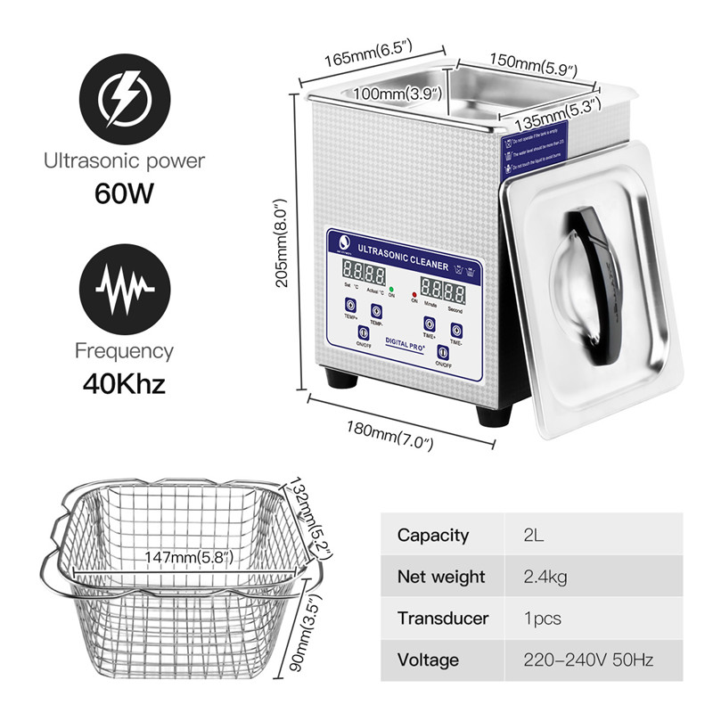 220v 2L Dental Equipment Ultrasonic Cleaner 80W With Basket