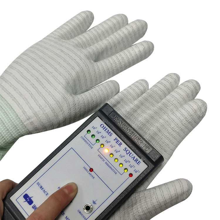 Cleanroom Polyester Carbon Fiber ESD Anti Static PU Coated Gloves Industrial