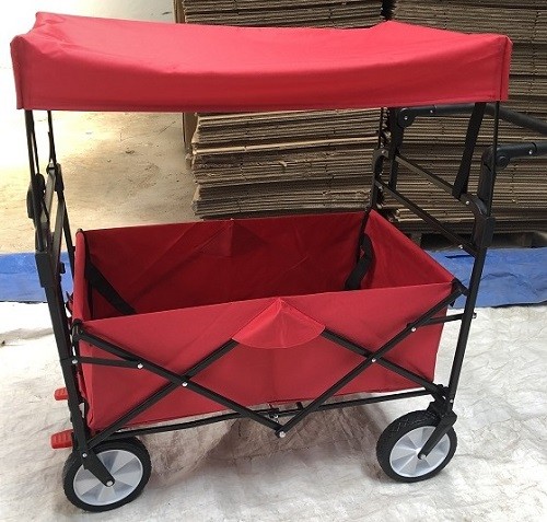 Red Collapsible Wagon Cart Collapsible Carts With Wheels Cover Push Handle