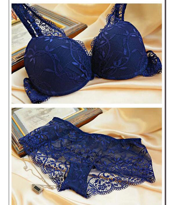 blue lace bra and brief