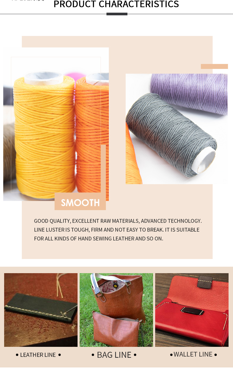 MERCERIZED 100% Polyester Flat Leather Waxed Thread 150d/16 Wax Thread for Sewing Leather