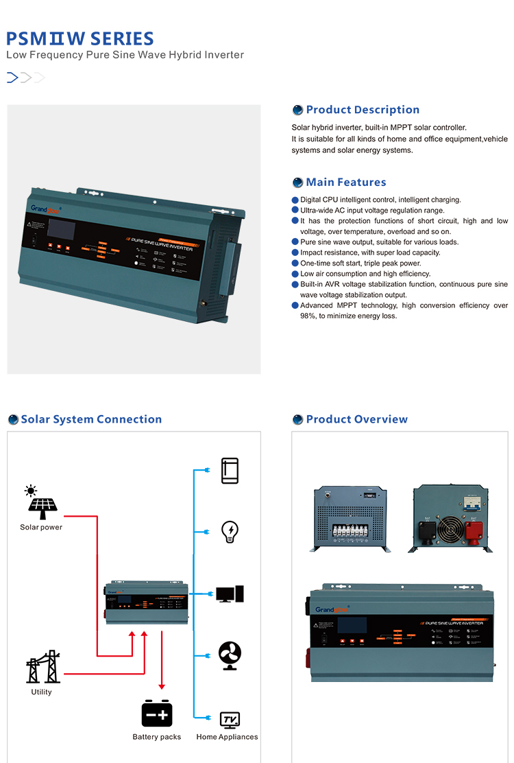 Solar System Low Frequency Pure Sine Wave Hybrid Inverter 3KW 5KW 6KW